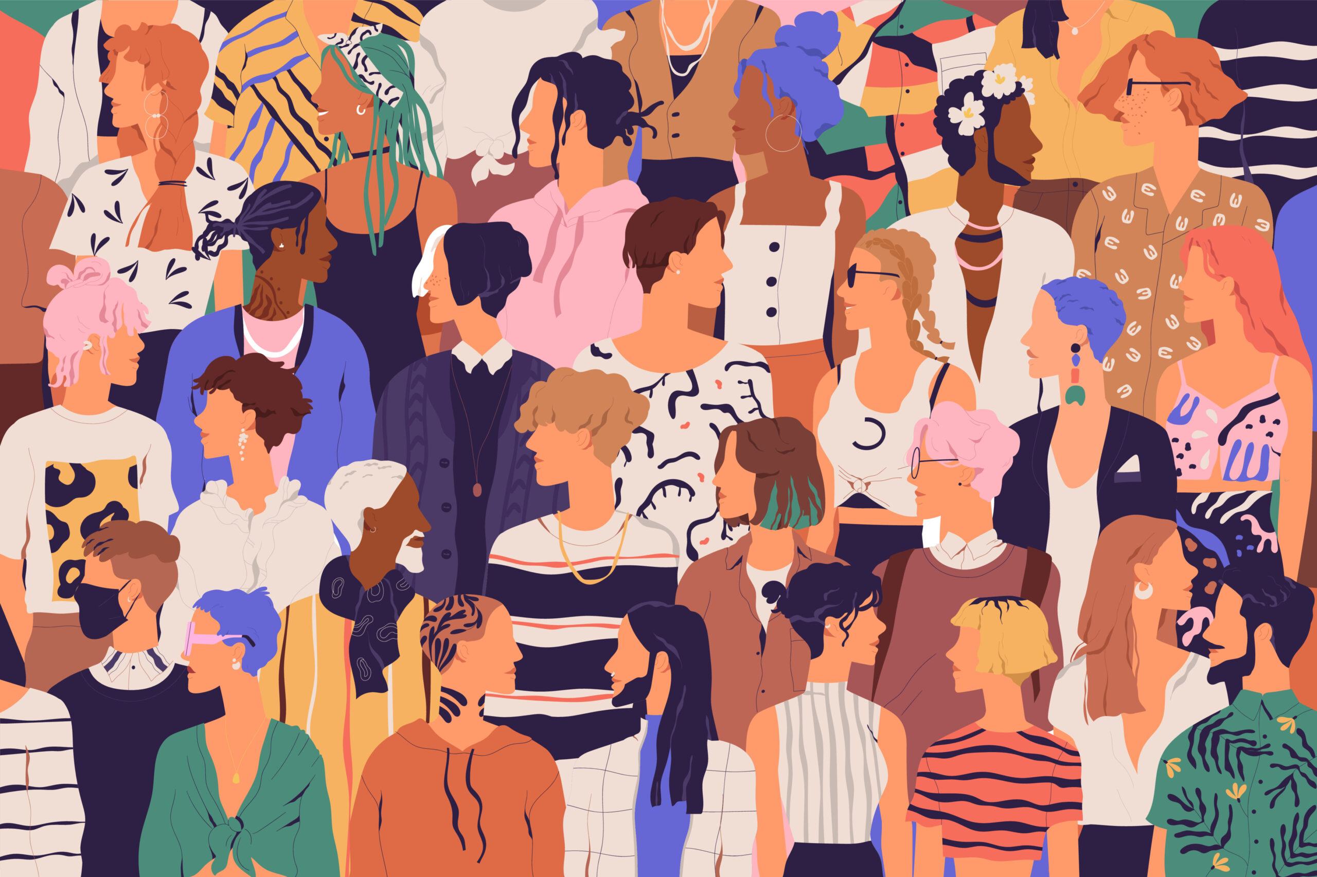 An illustration of a diverse crowd of people