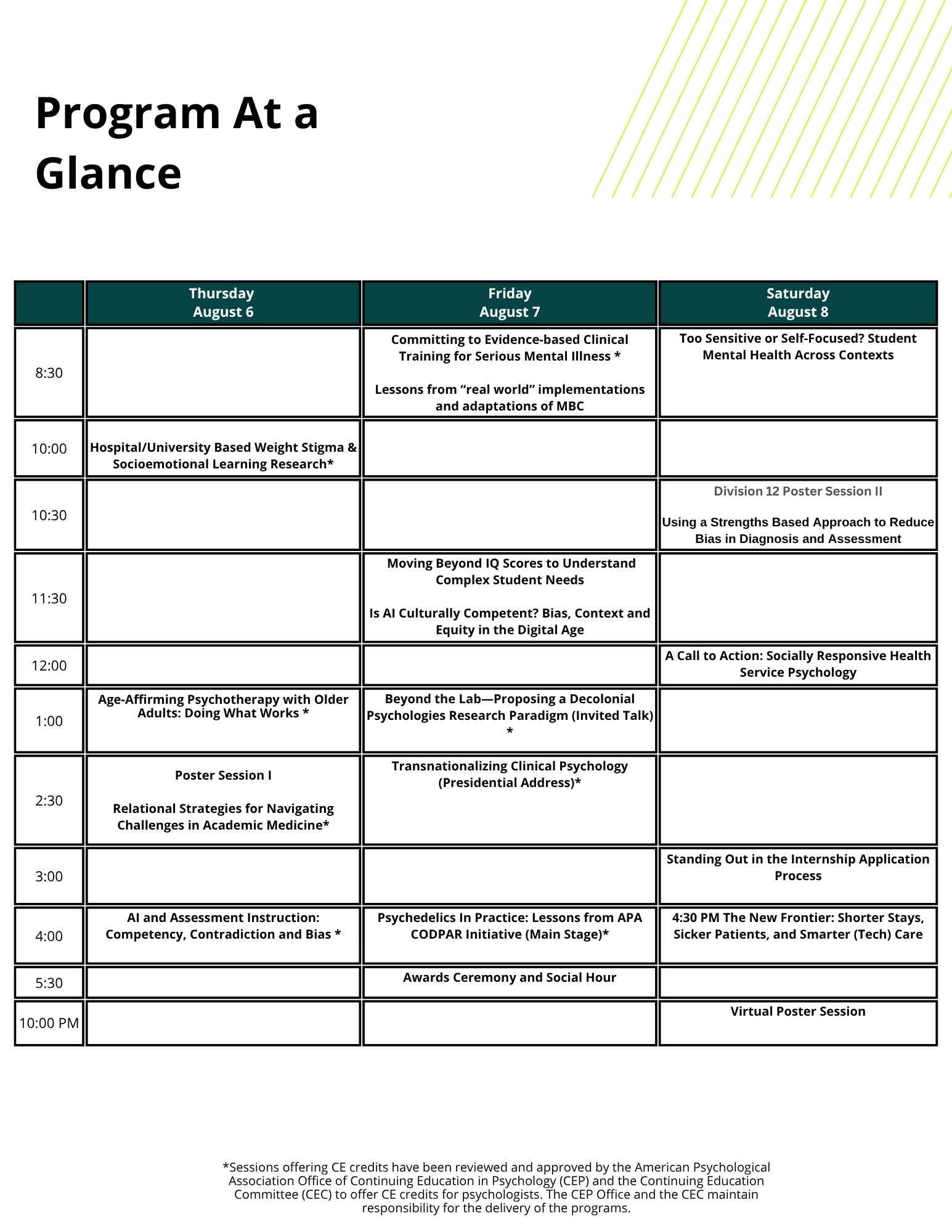 Schedule at a Glance